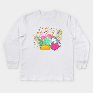 Flamingo And Tacos Face Mask, Tacos and unicorn face mask. Kids Long Sleeve T-Shirt